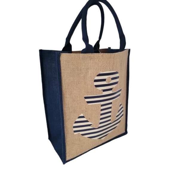Anchor Nautical Burlap and Navy Beach Tote New without Tags Preppy Classic - Picture 1 of 4